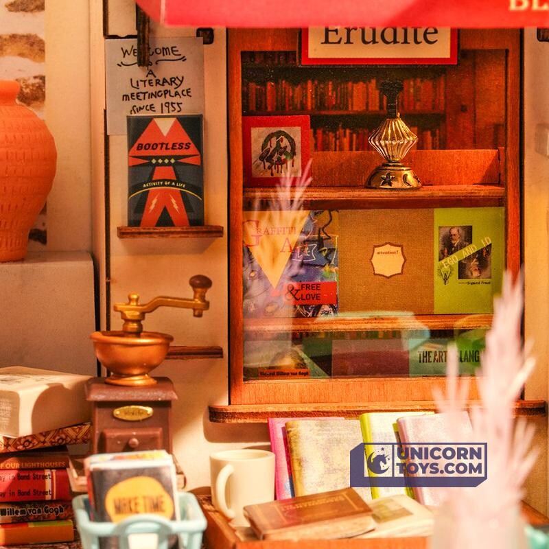 Corner Bookstore | Robotime DG164 DIY Dollhouse Miniatures Kit