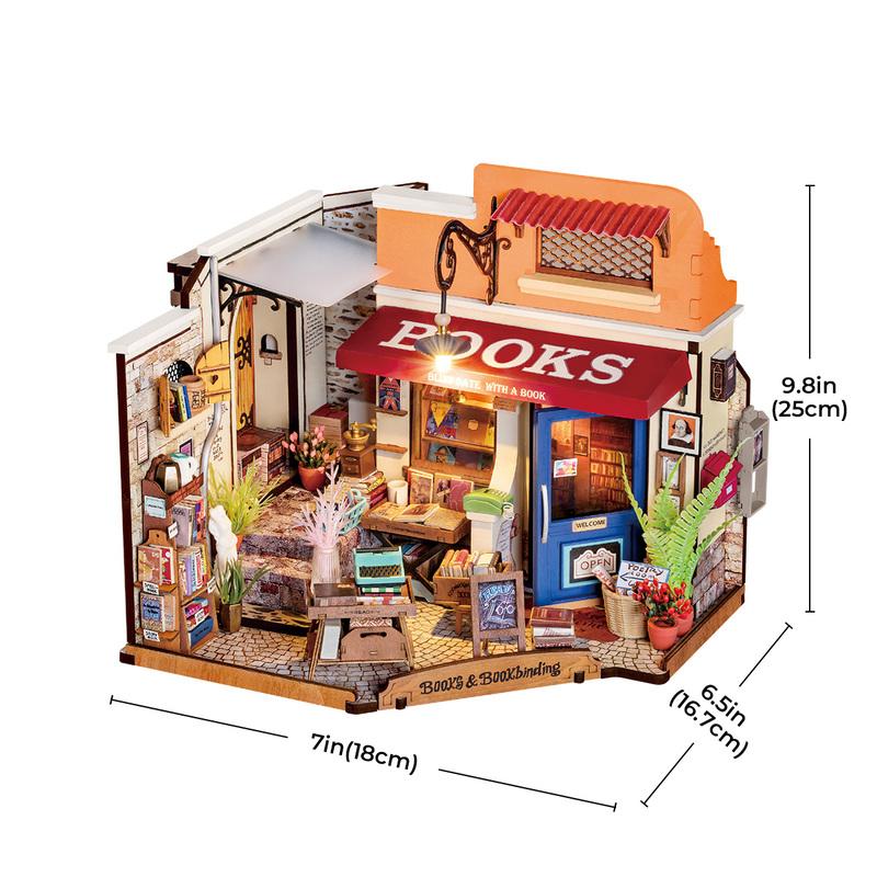 Corner Bookstore | Robotime DG164 DIY Dollhouse Miniatures Kit