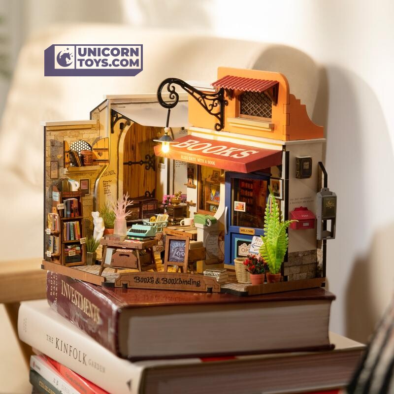 Corner Bookstore | Robotime DG164 DIY Dollhouse Miniatures Kit