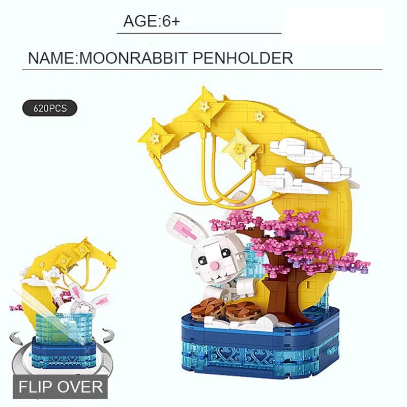 Mid-Autumn Festival Moon Rabbit Pen Holder | LOZ Mini Block Building Bricks  Set Fairy Tale for Ages 10+